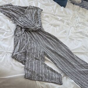 Elegant Black and White Striped Jumpsuit